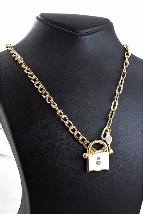 Anahtar Kilit Tasarımlı Zincir Setli 3lü Kolye Seti