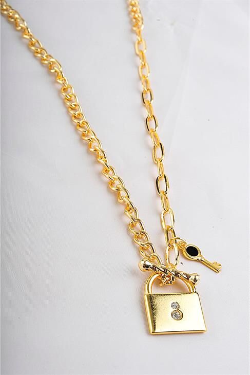 Anahtar Kilit Tasarımlı Zincir Setli 3lü Kolye Seti