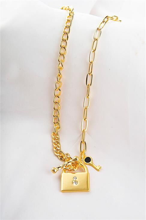 Anahtar Kilit Tasarımlı Zincir Setli 3lü Kolye Seti