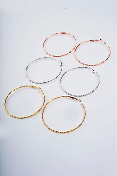 Gümüş Gold Ve Rose Renkleri 6lı Küpe Seti