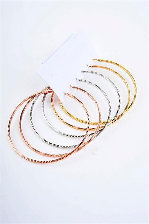 Gümüş Gold Ve Rose Renkleri 6lı Küpe Seti