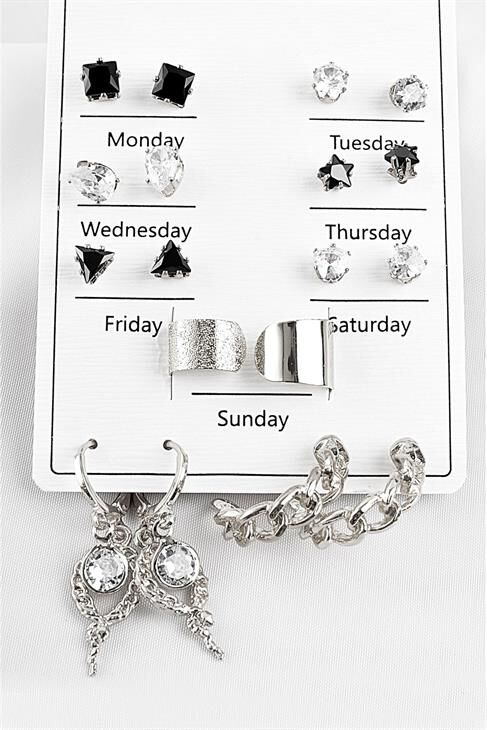 Damla Tasarımlı Halka Ve Tektaş Küpeli 18li Küpe Seti