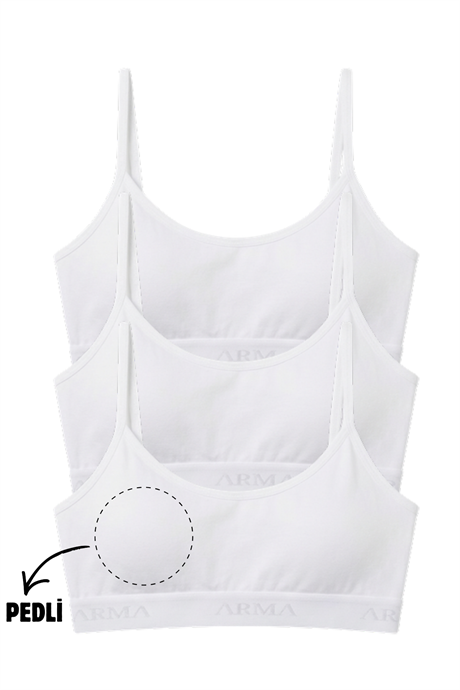 Genç Kız İp Askılı Çıkarılabilir Pedli Yarım Atlet Alıştırma Sütyeni 3'lü Paket Beyaz