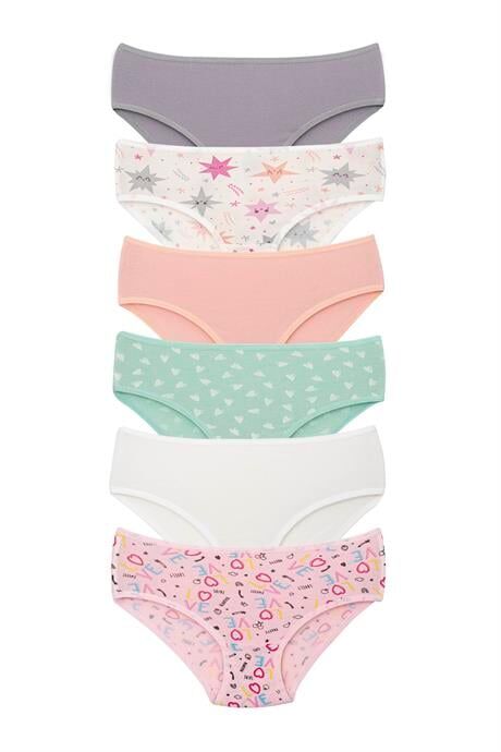 Kız Çocuk Pamuklu Renkli Baskılı Külot 6'lı Paket Karışık Renkli