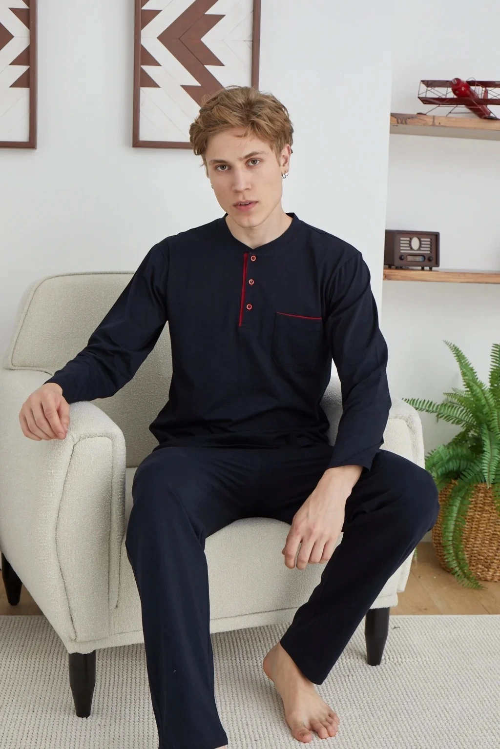 Kocabey 9111 Battal Erkek Midi Yaka Pijama Takımı