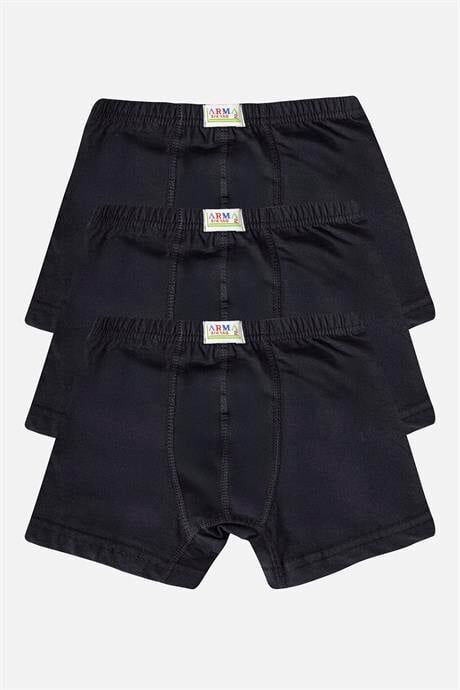 Erkek Çocuk Pamuklu Yumuşak ve Esnek Likralı Boxer 3'lü Paket Siyah