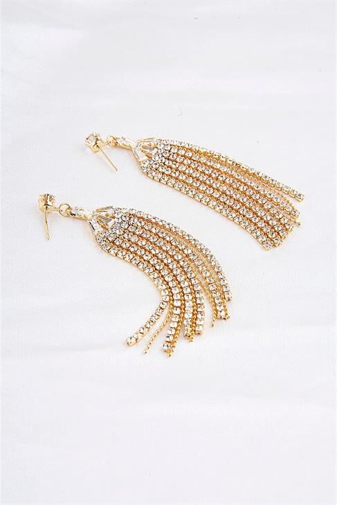 Abiye Küpe Baget Zirkonium Taşlı Parlak Stras Taşlı Özel Tasarımlı Abiye Küpe