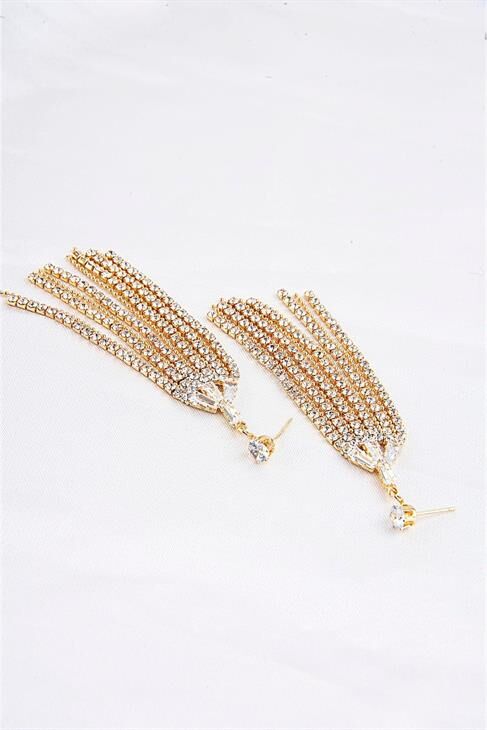 Abiye Küpe Baget Zirkonium Taşlı Parlak Stras Taşlı Özel Tasarımlı Abiye Küpe