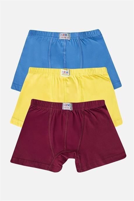 Erkek Çocuk Pamuklu Yumuşak ve Esnek Likralı Boxer 3'lü Mavi Sarı Bordo
