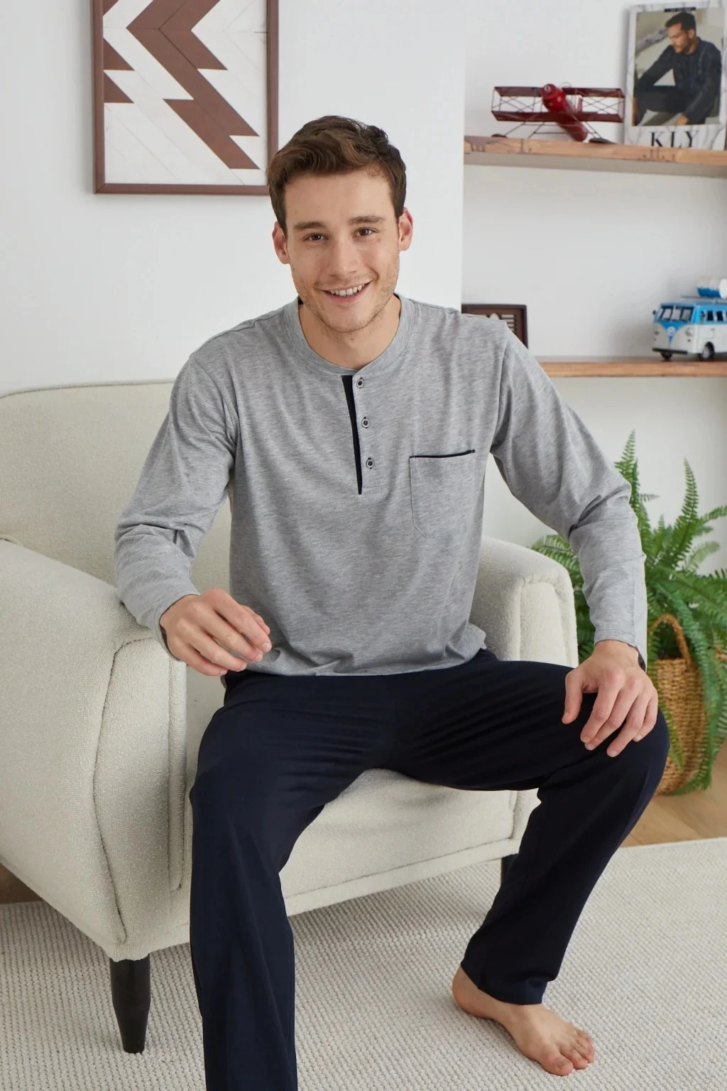 Kocabey 9111 Battal Erkek Midi Yaka Pijama Takımı