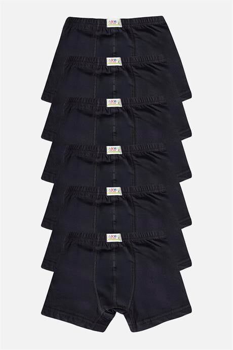 Erkek Çocuk Düz Pamuklu Likralı Siyah Boxer 6'lı Paket