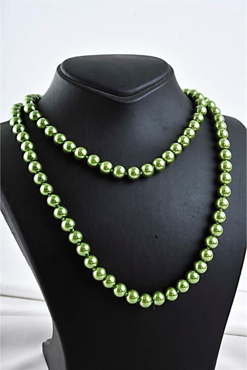 Yeşil Uzun Inci Taşlı Incili Kolye