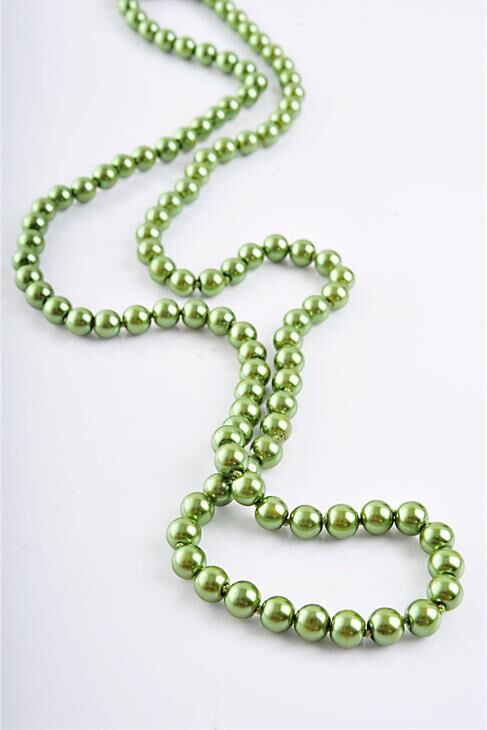 Yeşil Uzun Inci Taşlı Incili Kolye