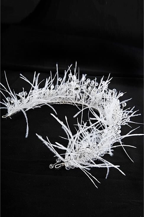 Beyaz Kırmızı Füme Renkli Cam Taşlı Abiye Taç Aksesuar