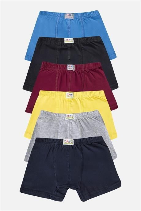 Erkek Çocuk Düz Pamuklu Likralı Renkli Boxer 6'lı Paket