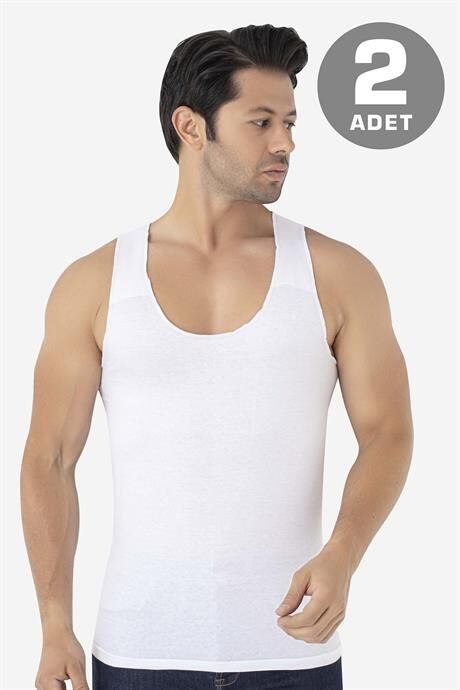 Erkek İz Bırakmayan Dikişsiz Atlet Beyaz %100 Pamuk Penye 2'li Paket