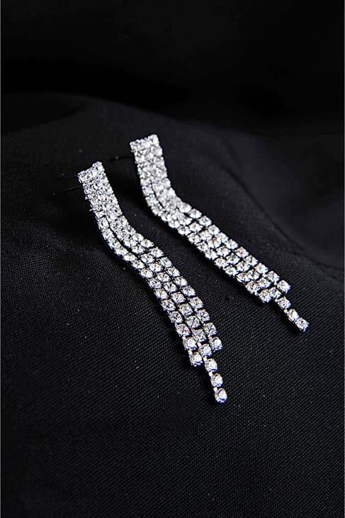 Özel Stras Taşlı Gümüş Kaplamalı Kolye Küpe Abiye Takım Seti