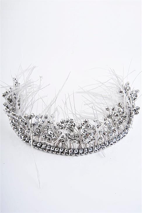 Beyaz Kırmızı Füme Renkli Cam Taşlı Abiye Taç Aksesuar