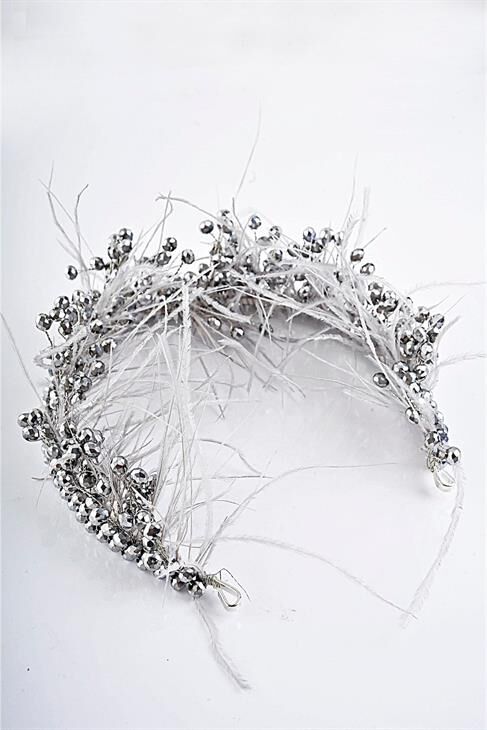 Beyaz Kırmızı Füme Renkli Cam Taşlı Abiye Taç Aksesuar