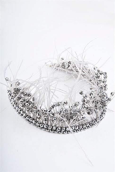 Beyaz Kırmızı Füme Renkli Cam Taşlı Abiye Taç Aksesuar