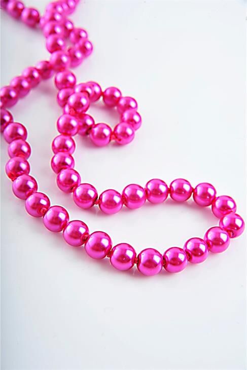 Pembe Uzun Inci Taşlı Incili Kolye