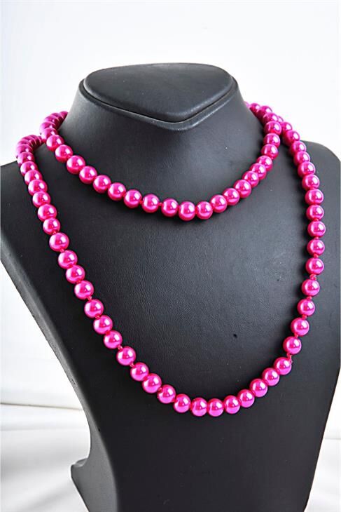 Pembe Uzun Inci Taşlı Incili Kolye