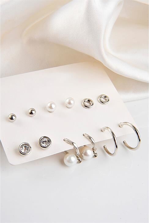 Inci Tasarımlı Halka Ve Top Küpeli Küpe 12li Set