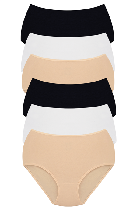 Kadın Pamuklu Likralı Yüksel Bel Külot Renkli 6'lı Paket