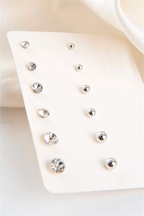 Zirkon Taşlı Ve Top Küpeli Küpe 12li Set