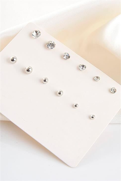 Zirkon Taşlı Ve Top Küpeli Küpe 12li Set