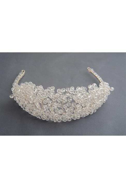 Beyaz Boncuklu Şık Nişan Abiye Tacı