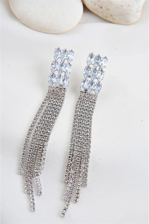 Abiye Küpe Baget Zirkonium Taşlı Parlak Stras Taşlı Özel Tasarımlı Abiye Nişan Küpe