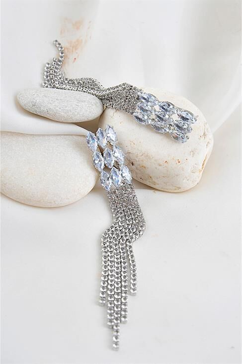 Abiye Küpe Baget Zirkonium Taşlı Parlak Stras Taşlı Özel Tasarımlı Abiye Nişan Küpe