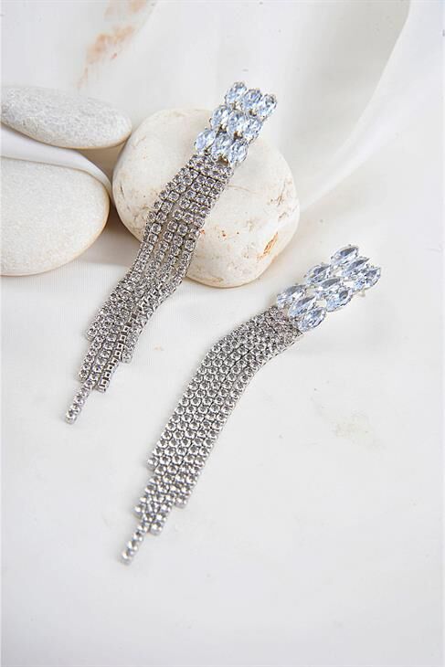 Abiye Küpe Baget Zirkonium Taşlı Parlak Stras Taşlı Özel Tasarımlı Abiye Nişan Küpe