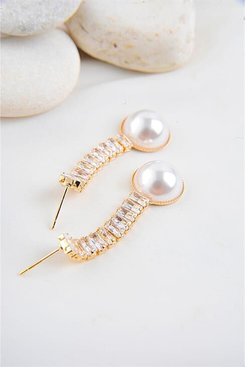 Inci Ve Baget Zirkonium Taşlı Parlak Stras Taşlı Özel Tasarımlı Abiye Nişan Küpe