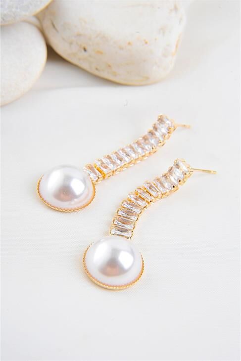 Inci Ve Baget Zirkonium Taşlı Parlak Stras Taşlı Özel Tasarımlı Abiye Nişan Küpe