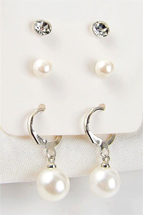 Incili Top Küpeli Tektaşlı 6lı Küpe Seti