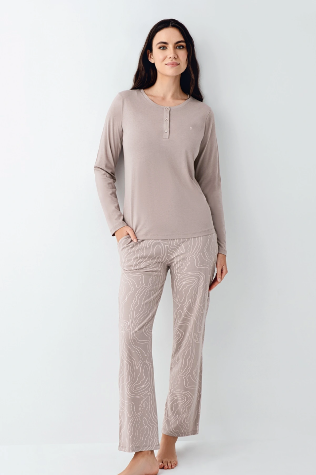 Pierre Cardin 9097-X Kadın Battal Uzun Kol Pijama Takım