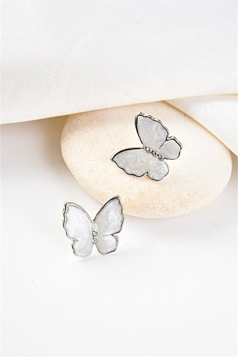 Sedefli Kelebek Tasarımlı Gümüş Renkli Küpe