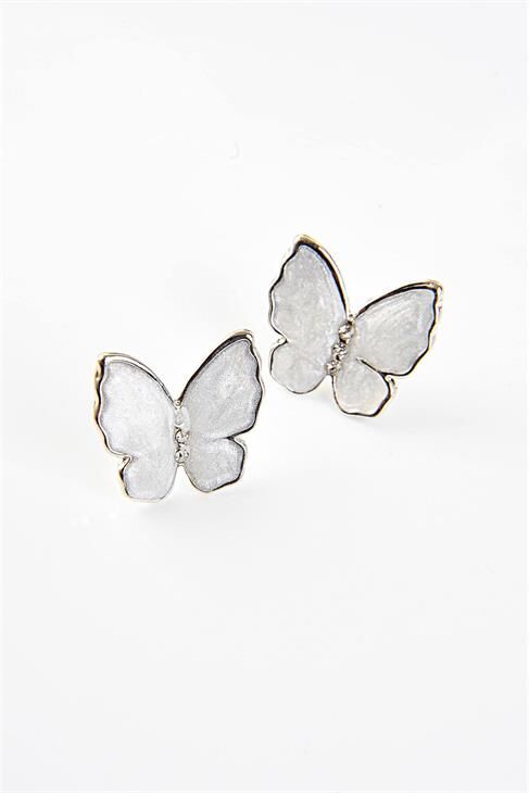 Sedefli Kelebek Tasarımlı Gümüş Renkli Küpe