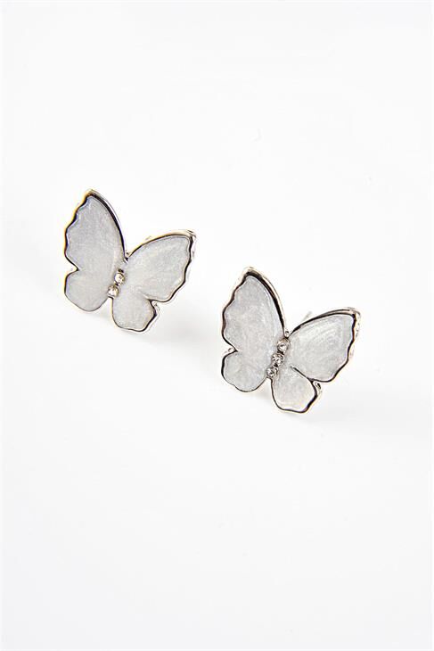 Sedefli Kelebek Tasarımlı Gümüş Renkli Küpe