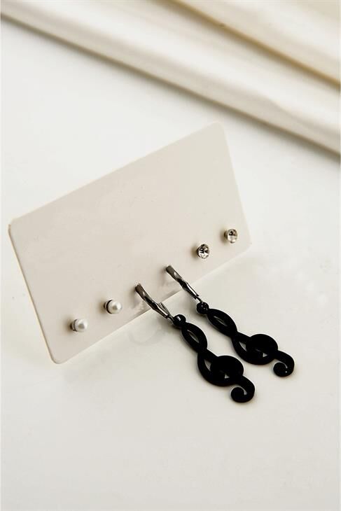 Sol Nota Tasarımlı Gold Kaplamalı Sallantılı Küpe