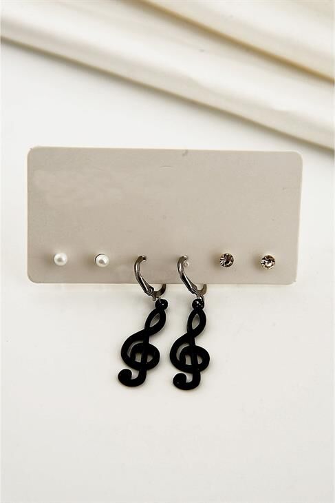 Sol Nota Tasarımlı Gold Kaplamalı Sallantılı Küpe