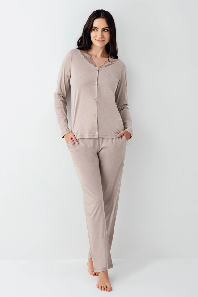Pierre Cardin 9116-S Kadın Önü Düğmeli  Pijama Takımı