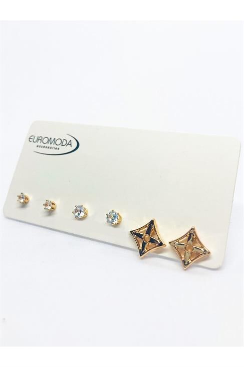 Özel Tasarımlı Orta Ve Küçük Boy Zirkon Tektaş Küpeli Set