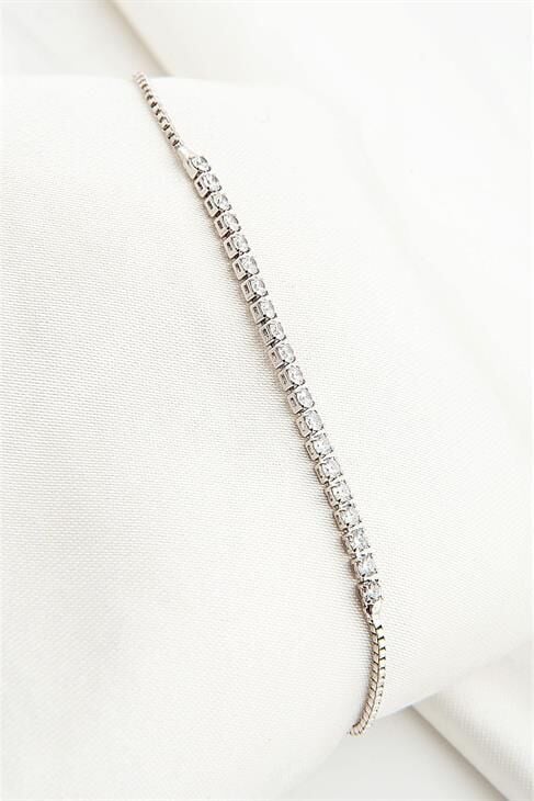 Zirkon Taşlı Gümüş Kaplamalı Asansör Kapamalı Bileklik