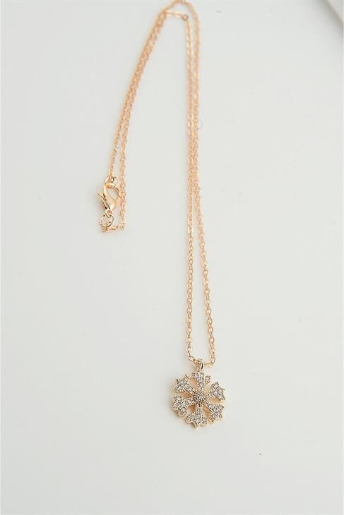 Kar Tanesi Tasarımlı Zirkon Taşlı Gümüş Kaplamalı Klipsli Kolye