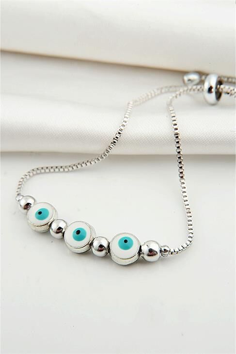 Nazarlık Tasarımlı Gümüş Kaplamalı Asansör Kapamalı Bileklik