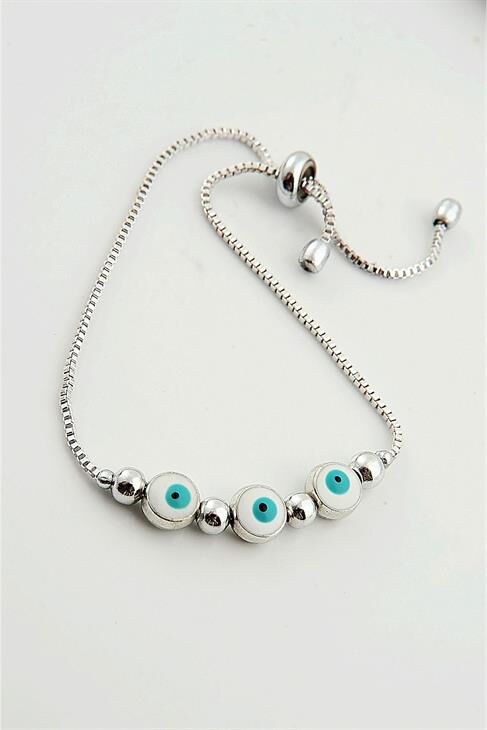 Nazarlık Tasarımlı Gümüş Kaplamalı Asansör Kapamalı Bileklik