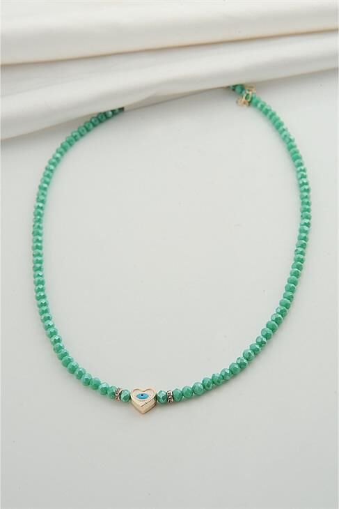 Kalp Tasarımlı Nazar Figürlü Boncuklu Kolye